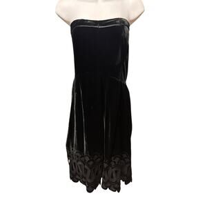 Maple Black Velvet Strapless Mini Dress S Embroidered Festive Fairy Whimsygoth